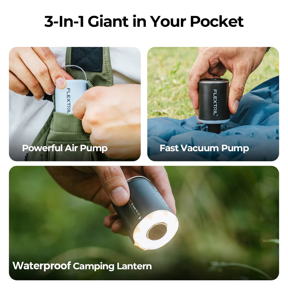 Flextail TINY PUMP 2X - Ultimate 3-in-1 Outdoor Pump with Camping Lamp
