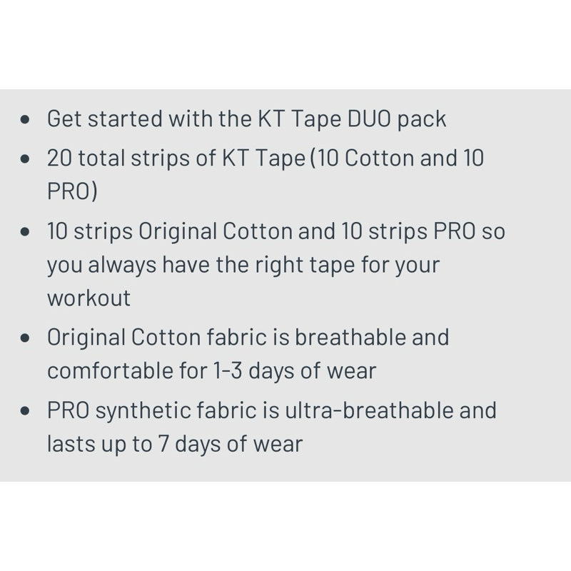 KT Tape Duo Pack (10 strips Cotton + 10 strips Pro)