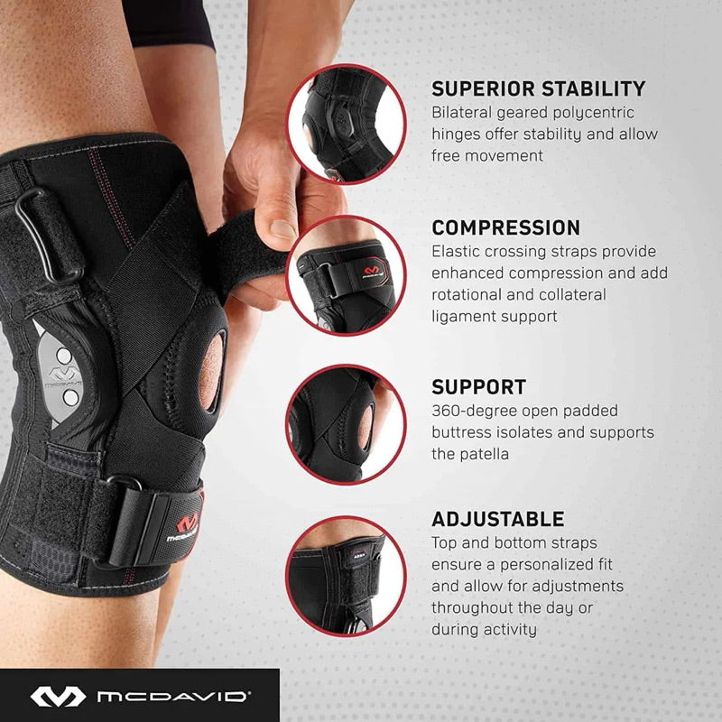 Mcdavid 429 Level 3 Knee Brace w/ Polymetric Hinges & Cross Straps - Black